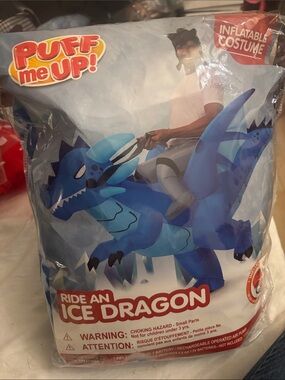 Unisex Puff Me Up! Ride-On Ice Dragon Inflatable Costume - Blue